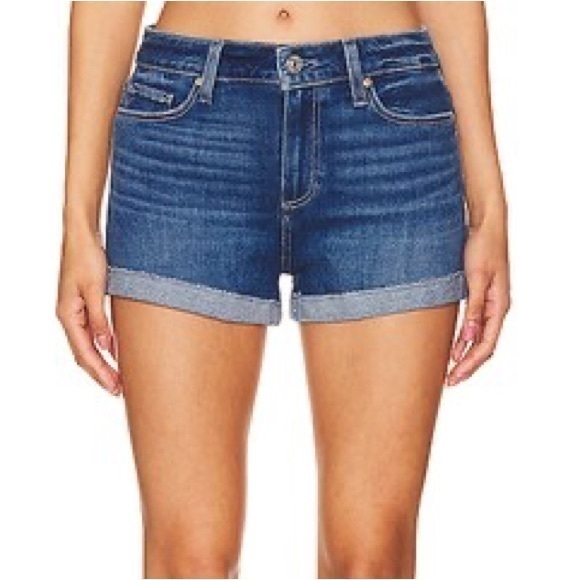PAIGE Revolve Jimmy Jimmy Cuffed Roll Up Stretch Dark Blue Denim Jean Shorts 28 - Picture 1 of 14